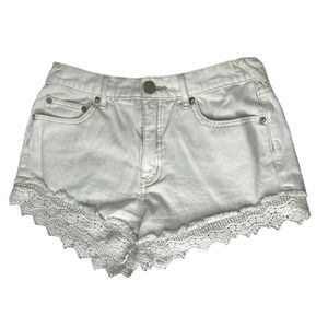 Free People White Denim Lace Trimmed Cut-Offs